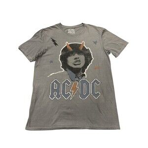 AC/DC Official Merch Graphic Band Tee Gray Angus Young Devil Horns Women’s S